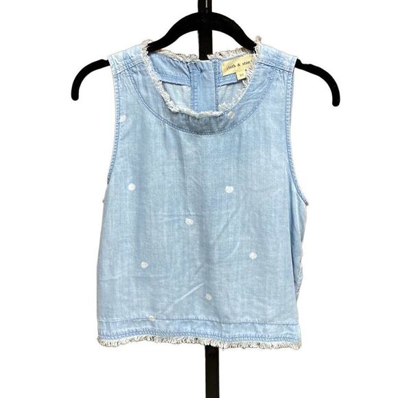Cloth & Stone Chambray Polka Dot Frayed Sleeveless Top Size XS - Picture 1 of 5